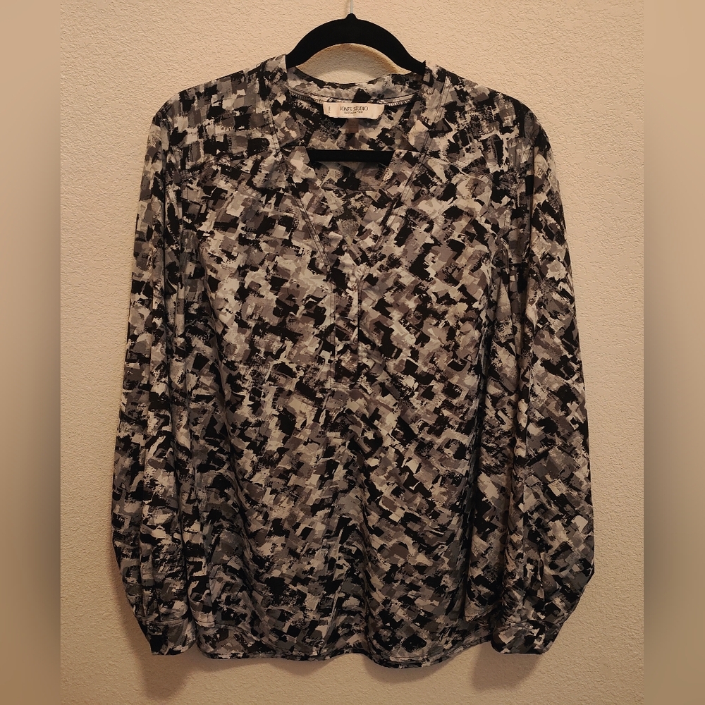 Women's Jones Studio Black & Gray Blouse Top, Size 1X